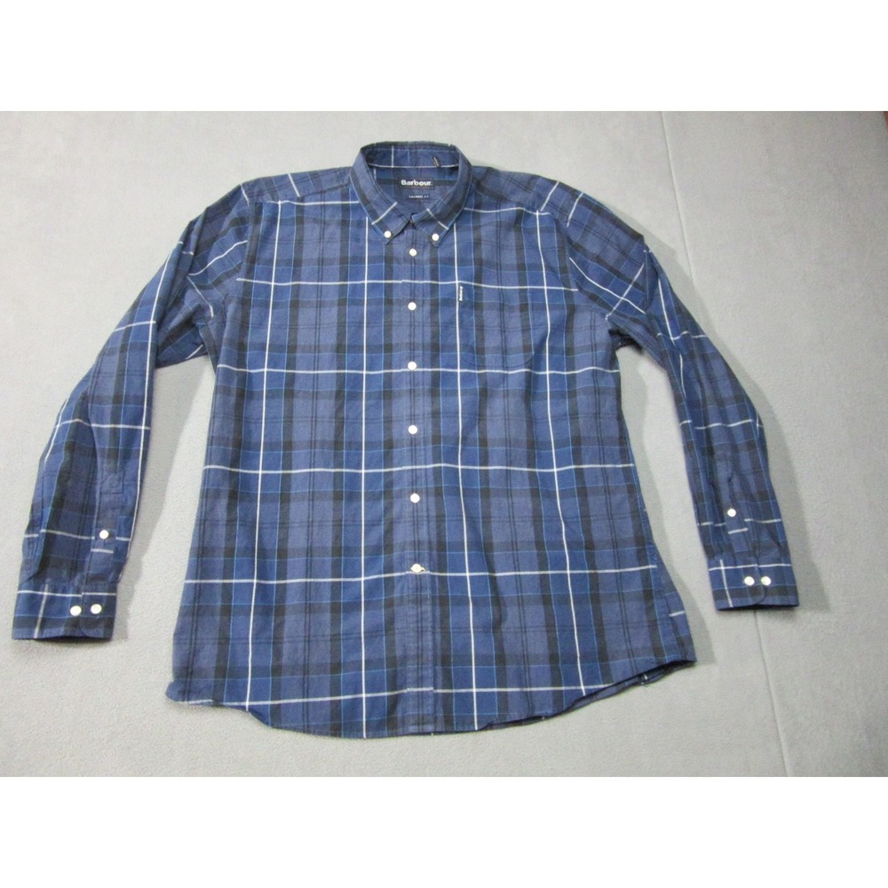 Barbour Shirt Mens XL Blue Plaid Tailored Sandwood Long Sleeve Classic Career